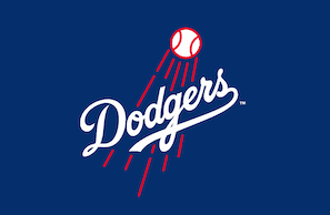 The los angeles dodgers logo on a blue background.