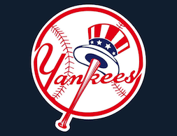 The new york yankees logo on a dark background.