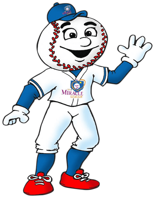 A baseball mascot waving his arms.