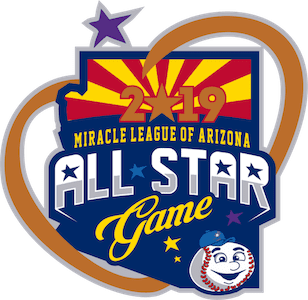 The 2019 miracle league of arizona all star game logo.