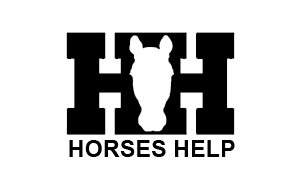 Horses help logo on a green background.